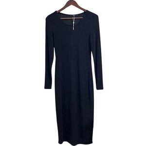 Quince Ribbed Knit Midi Dress Long Sleeve Stretch Casual Black Size S‎